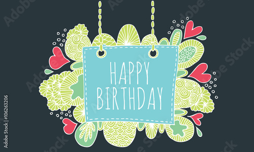 Happy Birthday Doodle Vector Lineart Color
