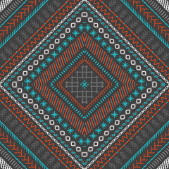 Wall Mural - Vector seamless dark tribal embroidery pattern.