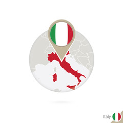 Wall Mural - Italy map and flag in circle. Map of Italy, Italy flag pin.