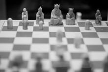 Chessboard, Selective Focus In Wooden Chess Pieces