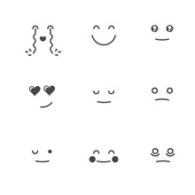Emoticons Collection. Set Of Emoji. Monochrome Thin Line Style.