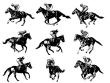 Racing Horses And Jockeys  - Vector 