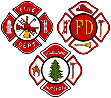 Vector Illustration Of A Variety Of Fire Department Emblems.