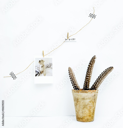 Scandinavian Hipster Interior Design Vintage With Quill On