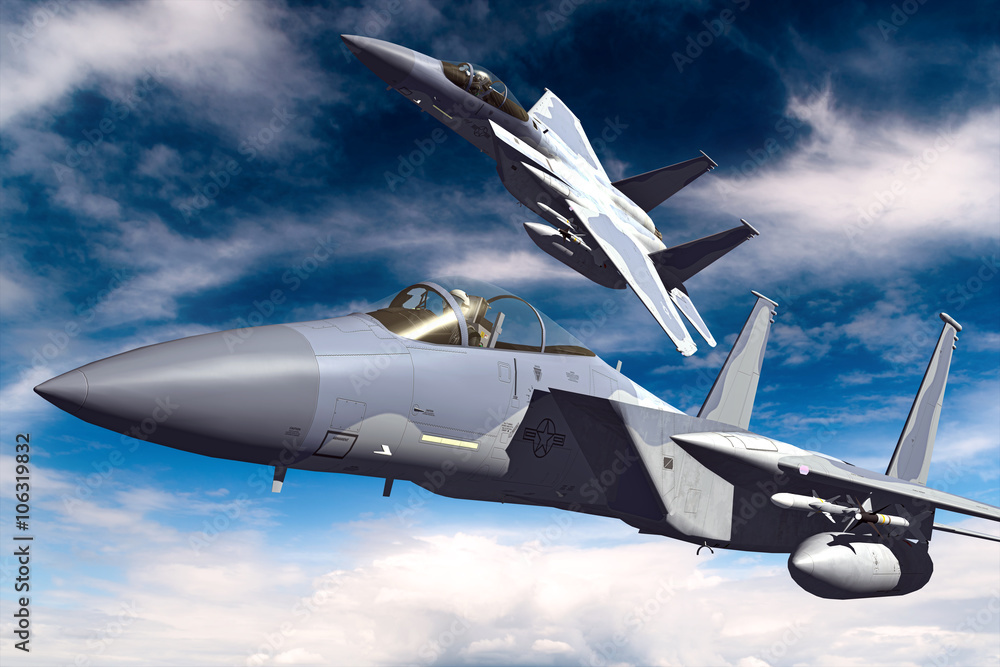 F-15C Eagle 3D illustration model in flight - obrazy, fototapety, plakaty 
