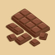 Chocolate Bar and Chocolate Pieces in Light Brown Background