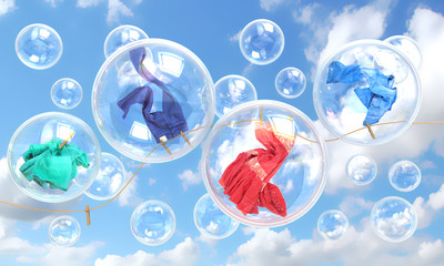things falling in soap bubbles concept of clean washing and fres