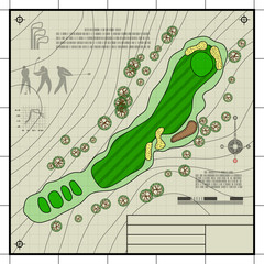 Wall Mural - golf course layout blueprint drawing