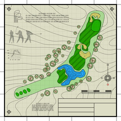 Wall Mural - golf course layout blueprint drawing