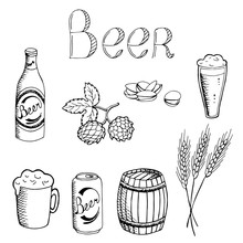 Beer Graphic Set Art Black White Isolated Illustration Vector