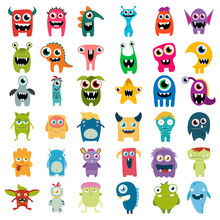 Big Vector Set Of Cartoon Cute Monsters