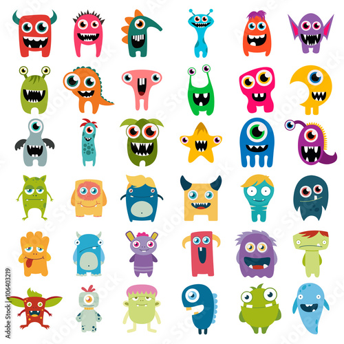 Fotomural big vector set of cartoon cute monsters
