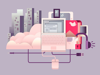 Wall Mural - cloud hosting design flat