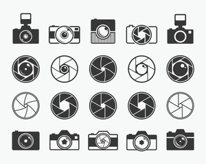 Camera shutter, lenses and photo camera icons