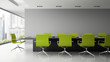 Interior of  boardroom with green armchairs 3D rendering