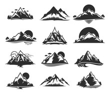 Vector Mountains Icons Isolated On White