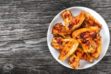 Roasted Chicken Wings With Spices,  Top View, Close-up