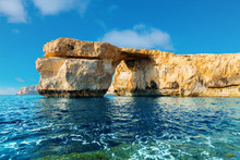 Azure Window, Famous Stone Arch Of Gozo Island In The Sun In The