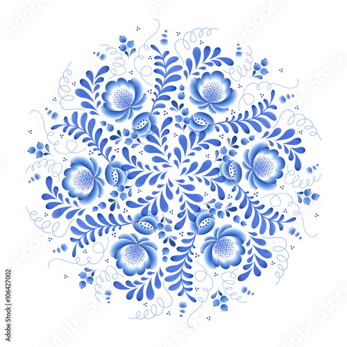 Obraz w ramie Blue flowers floral russian porcelain beautiful folk ornament.