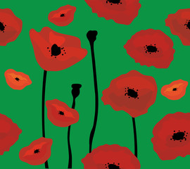 Sticker - vector illustration of seamless background with poppies