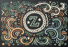 Letter Z. Hand Drawn Vintage Print With Decorative Outline Text.
