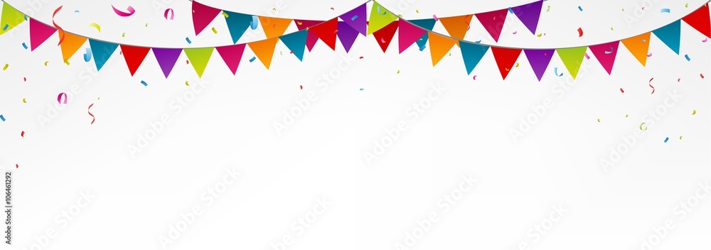 Birthday bunting flags, with confetti, colorful bunting ,birthday banner, birthday background, birthday party  - obrazy, fototapety, plakaty 
