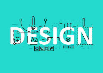 Wall Mural - Design concept flat line design with icons and elements. Modern design concept vectors collection. Design concept lettering
