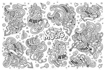 Sketchy vector hand drawn doodles cartoon set of Music objects 