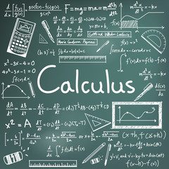 calculus law theory and mathematical formula equation doodle handwriting icon in blackboard backgrou