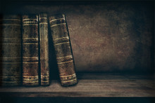 Vintage Background With Old Books On A Shelf And Copy Space