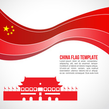 Abstract China Flag Wave And Tiananmen Square Beijing