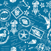 Seamless Pattern With Sea And Tropical Elements - Rubber Stamps
