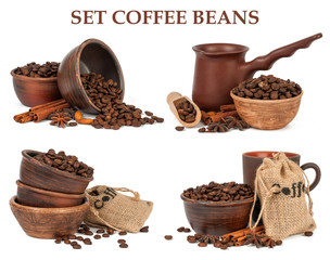 Wall Mural - set coffee beans into bowl isolated