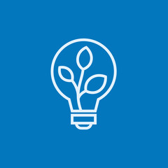 Sticker - Lightbulb and plant inside line icon.