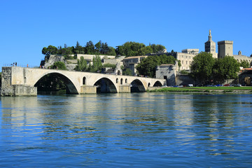 Sticker -  Avignon Bridge with Popes Palace, Pont Saint-Benezet, Provence,