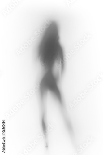 Naklejka na drzwi Sexy slim, long hair nude woman silhouette