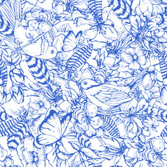 Leinwandbilder - Vintage garden spring seamless pattern