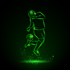 Wall Mural - Soccer player makes a feint. Vector sport neon illustration.