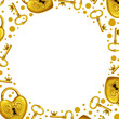 © tanyabosyk - Frame with golden key and heart-shaped lock and dots with empty circle for your text on white isolated background