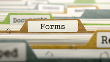 Forms On Business Folder In Multicolor Card Index. Closeup View. Blurred Image. 3D Render.