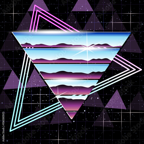 Tapeta ścienna Retrofuturystyczne tło chromu i neonu