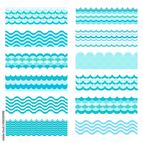 Collection Of Marine Waves Sea Wavy Ocean Art Water Design Vector Illustration Sea Wave Pattern Ocean Vector Wave Texture Types Of Water Waves River Wave Cartoon Pattern Buy This Stock Vector
