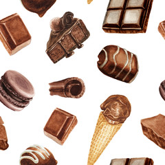 Wall Mural - Watercolor chocolate delicious pattern