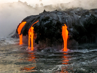 sea view of kilauea volcano in big island, hawaii, united states. a restless volcano that has been i