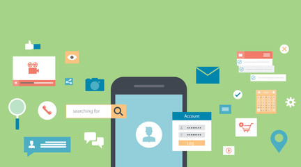 Wall Mural - flat mobile application development banner design concept. vector