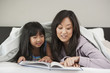 © Klaus Tiedge/Blend Images - Mother and daughter reading in bed