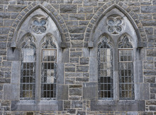 Windows Of Old Stone Wall Church Building 