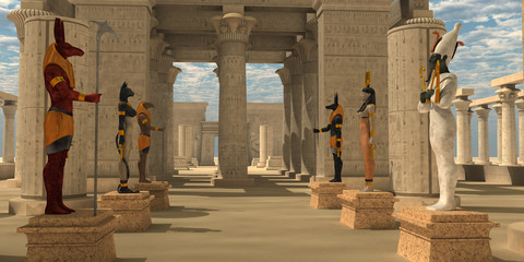 Wall Mural - temple of ancient pharaohs - a pharaoh's temple to worship egyptian gods seth, ra, anubis, hathor, o