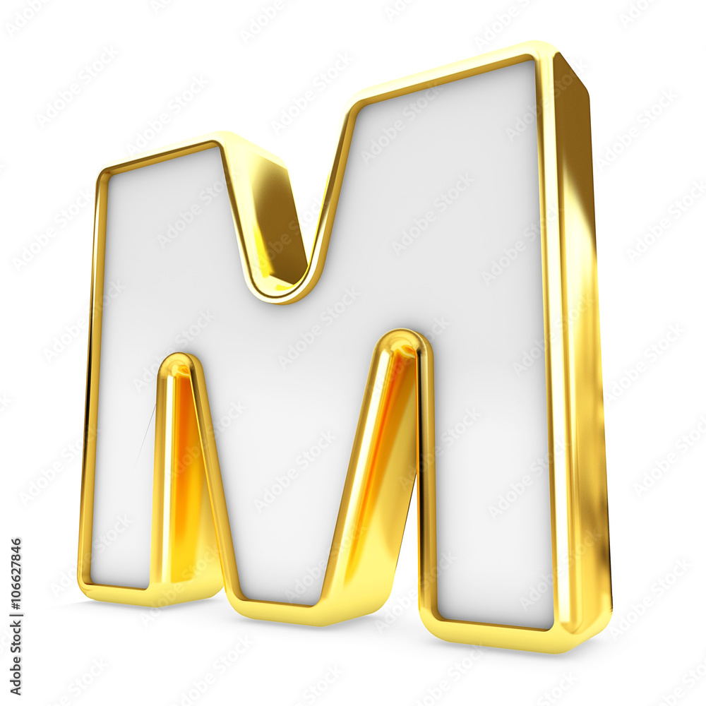 3d gold - white letter M isolated white background. Stock Illustration ...