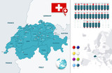 Fototapeta Mapy - Switzerland map and it's states with navigation map pointers